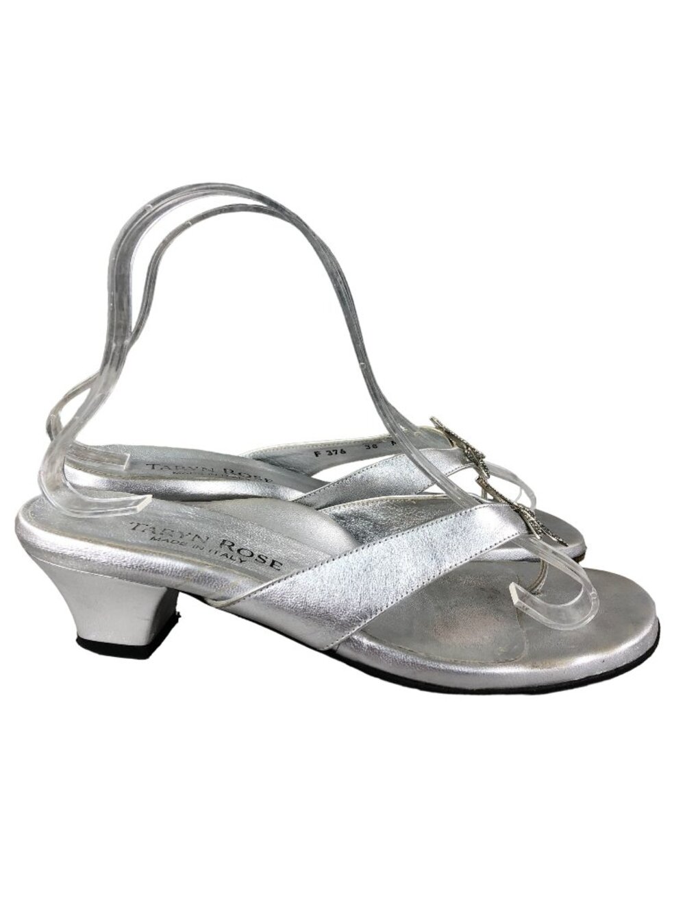 Taryn Rose Women's Size 38 Silver Leather Open Toe Dragonfly Slip On Sandals